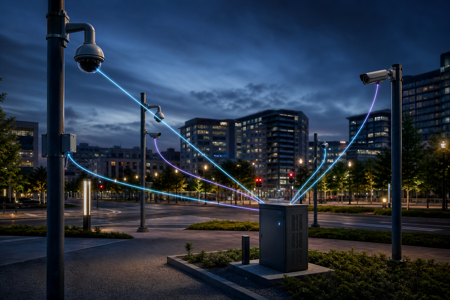 Street cameras connected to a secure edge server across an urban safety network